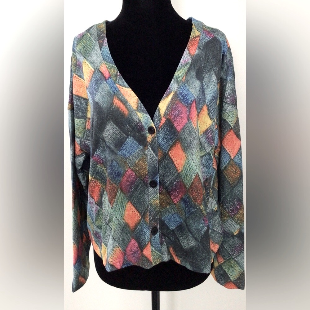 NEW Multicolor Diamond Print Cardigan Women Small-Medium LS *BUNDLE OFFER*